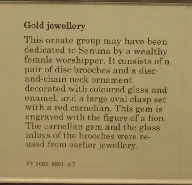 Disc brooch. Gold jewelry. May have been dedicated to Senuna